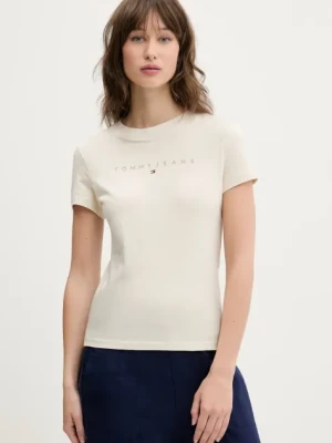 Tommy Jeans t-shirt bawełniany damski kolor beżowy DW0DW20315