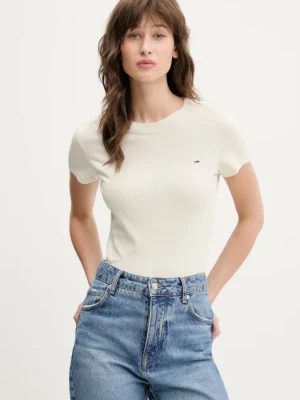 Tommy Jeans t-shirt bawełniany damski kolor beżowy DW0DW20459