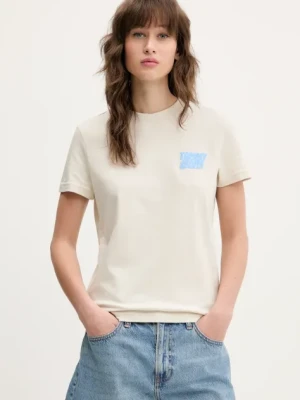 Tommy Jeans t-shirt bawełniany damski kolor beżowy DW0DW21338