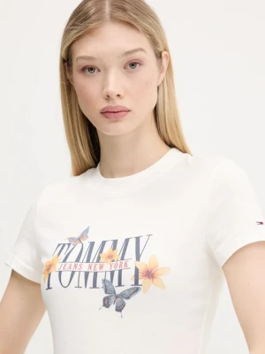 Tommy Jeans t-shirt bawełniany damski kolor beżowy DW0DW21340