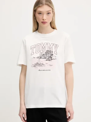 Tommy Jeans t-shirt bawełniany damski kolor beżowy DW0DW21343