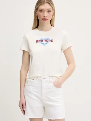 Tommy Jeans t-shirt bawełniany damski kolor beżowy DW0DW21769