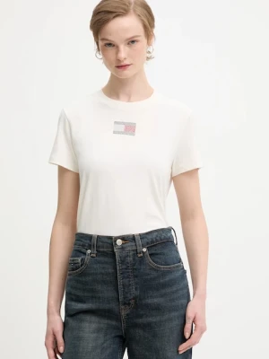 Tommy Jeans t-shirt bawełniany damski kolor beżowy DW0DW21965