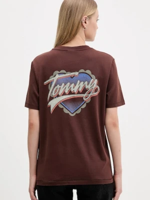 Tommy Jeans t-shirt bawełniany damski kolor brązowy DW0DW21524