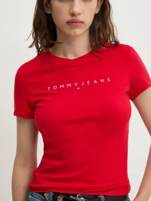 Tommy Jeans t-shirt bawełniany damski kolor czerwony DW0DW18398