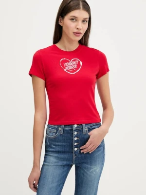 Tommy Jeans t-shirt bawełniany damski kolor czerwony DW0DW21390