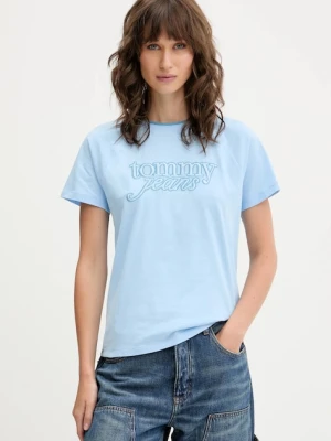 Tommy Jeans t-shirt bawełniany damski kolor niebieski DW0DW21388