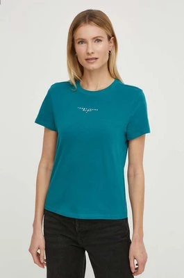 Tommy Jeans t-shirt bawełniany damski kolor turkusowy DW0DW17828