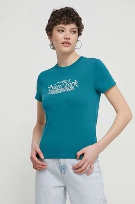 Tommy Jeans t-shirt bawełniany damski kolor turkusowy DW0DW17826