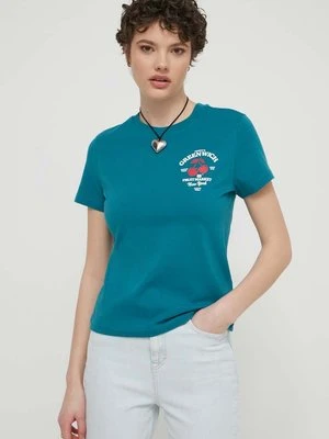 Tommy Jeans t-shirt bawełniany damski kolor turkusowy DW0DW17820