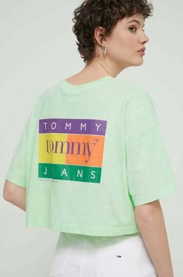Tommy Jeans t-shirt bawełniany damski kolor zielony DW0DW18141