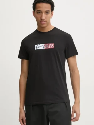 Tommy Jeans t-shirt bawełniany kolor czarny z nadrukiem DM0DM20365