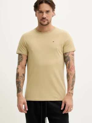 Tommy Jeans t-shirt bawełniany męski kolor beżowy gładki DM0DM04411