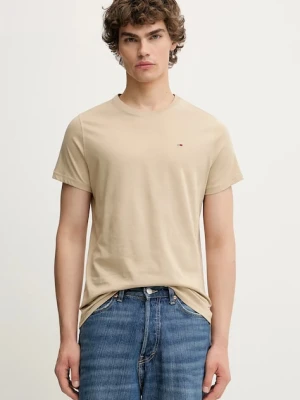 Tommy Jeans t-shirt bawełniany męski kolor beżowy gładki DM0DM04411