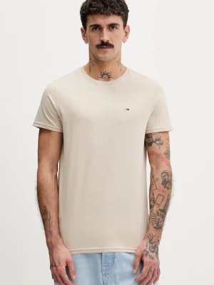 Tommy Jeans t-shirt bawełniany męski kolor beżowy gładki DM0DM04411