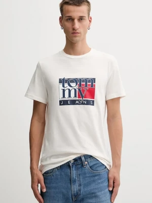 Tommy Jeans t-shirt bawełniany męski kolor beżowy wzorzysty DM0DM21977