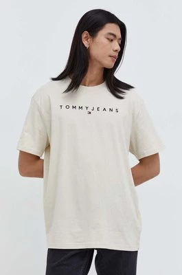 Tommy Jeans t-shirt bawełniany kolor beżowy z aplikacją DM0DM17993