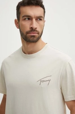 Tommy Jeans t-shirt bawełniany męski kolor beżowy z aplikacją DM0DM17994