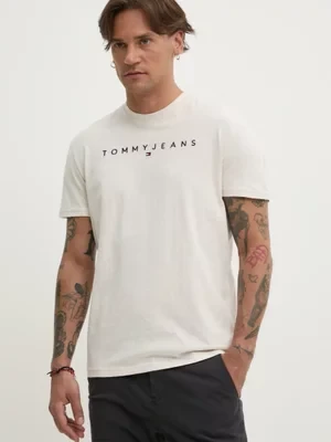 Tommy Jeans t-shirt bawełniany męski kolor beżowy z aplikacją DM0DM20744