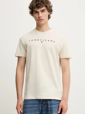 Tommy Jeans t-shirt bawełniany męski kolor beżowy z aplikacją DM0DM20744
