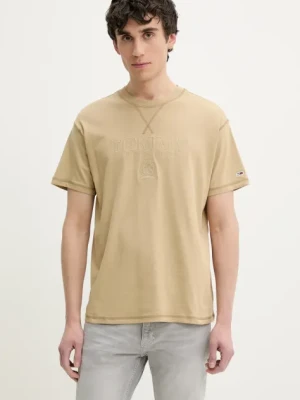 Tommy Jeans t-shirt bawełniany męski kolor beżowy z aplikacją DM0DM20805
