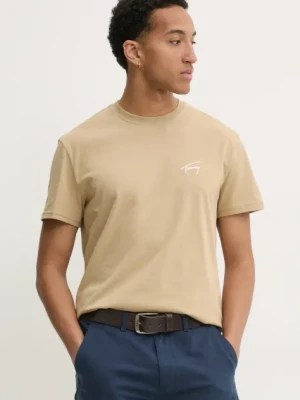 Tommy Jeans t-shirt bawełniany męski kolor beżowy z aplikacją DM0DM21140