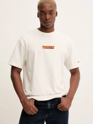 Tommy Jeans t-shirt bawełniany męski kolor beżowy z aplikacją DM0DM22051