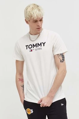 Tommy Jeans t-shirt bawełniany męski kolor beżowy z nadrukiem DM0DM18264