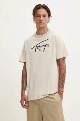 Tommy Jeans t-shirt bawełniany męski kolor beżowy z nadrukiem DM0DM19683