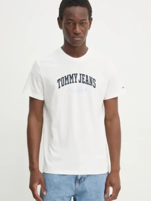 Tommy Jeans t-shirt bawełniany męski kolor beżowy z nadrukiem DM0DM20362