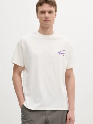 Tommy Jeans t-shirt bawełniany męski kolor beżowy z nadrukiem DM0DM20768