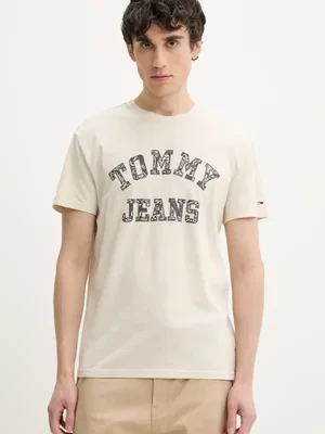 Tommy Jeans t-shirt bawełniany męski kolor beżowy z nadrukiem DM0DM20773