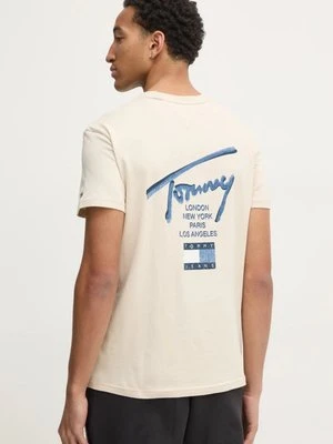 Tommy Jeans t-shirt bawełniany męski kolor beżowy z nadrukiem DM0DM21106