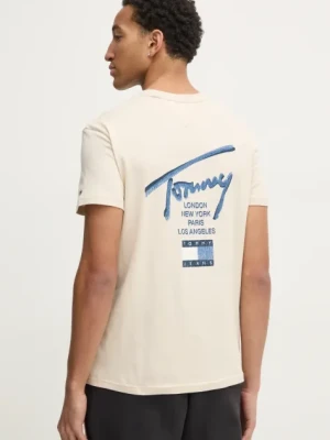 Tommy Jeans t-shirt bawełniany męski kolor beżowy z nadrukiem DM0DM21106