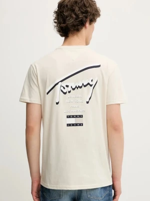 Tommy Jeans t-shirt bawełniany męski kolor beżowy z nadrukiem DM0DM21934