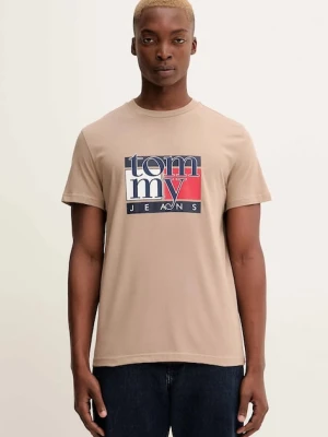 Tommy Jeans t-shirt bawełniany męski kolor brązowy wzorzysty DM0DM21977