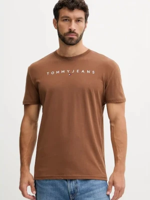 Tommy Jeans t-shirt bawełniany męski kolor brązowy z aplikacją DM0DM20744