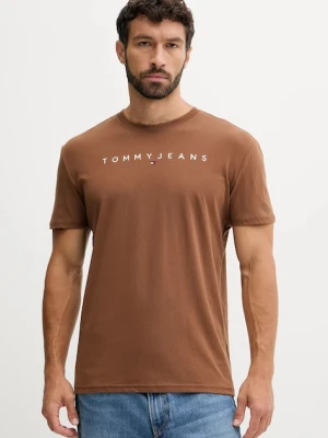 Tommy Jeans t-shirt bawełniany męski kolor brązowy z aplikacją DM0DM20744