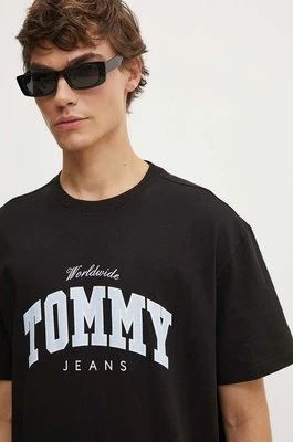 Tommy Jeans t-shirt bawełniany męski kolor czarny z nadrukiem