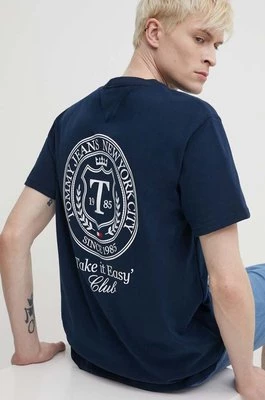 Tommy Jeans t-shirt bawełniany męski kolor granatowy z aplikacją DM0DM18578