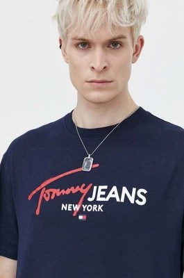 Tommy Jeans t-shirt bawełniany męski kolor granatowy z nadrukiem DM0DM18572