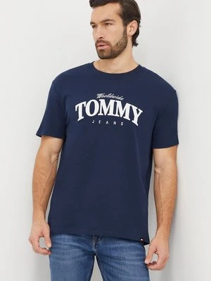 Tommy Jeans t-shirt bawełniany męski kolor granatowy z nadrukiem DM0DM18274