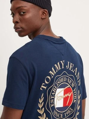 Tommy Jeans t-shirt bawełniany męski kolor granatowy z nadrukiem DM0DM18540