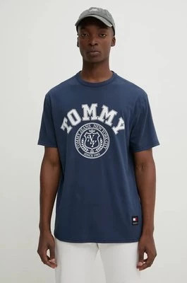 Tommy Jeans t-shirt bawełniany męski kolor granatowy z nadrukiem DM0DM18542