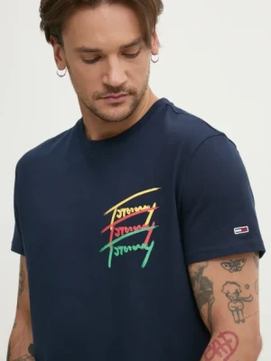 Tommy Jeans t-shirt bawełniany męski kolor granatowy z nadrukiem DM0DM20771