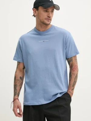 Tommy Jeans t-shirt bawełniany męski kolor niebieski z aplikacją DM0DM21110