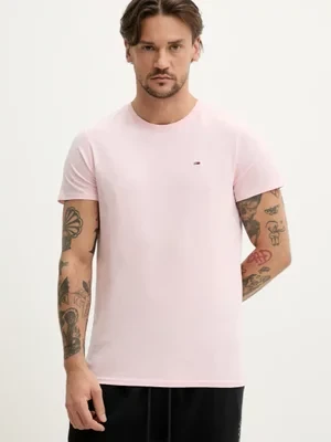 Tommy Jeans t-shirt bawełniany męski kolor różowy gładki DM0DM04411