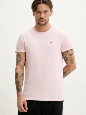 Tommy Jeans t-shirt bawełniany męski kolor różowy gładki DM0DM04411