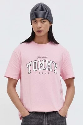 Tommy Jeans t-shirt bawełniany męski kolor różowy z nadrukiem DM0DM18287