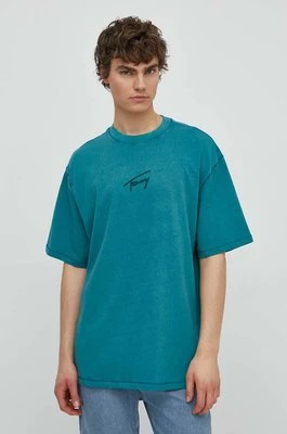 Tommy Jeans t-shirt bawełniany męski kolor turkusowy z aplikacją DM0DM18663